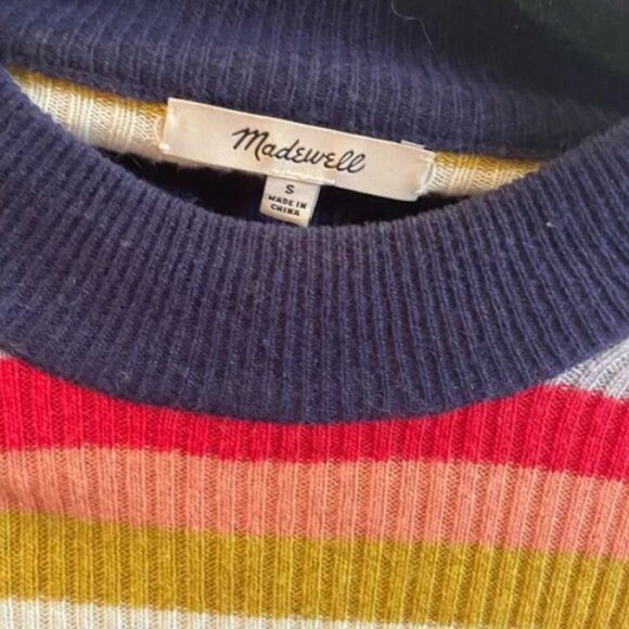Madewell Merino Wool Blend Striped Ribbed Mock Turtleneck Sweater Small Long - Picture 4 of 5